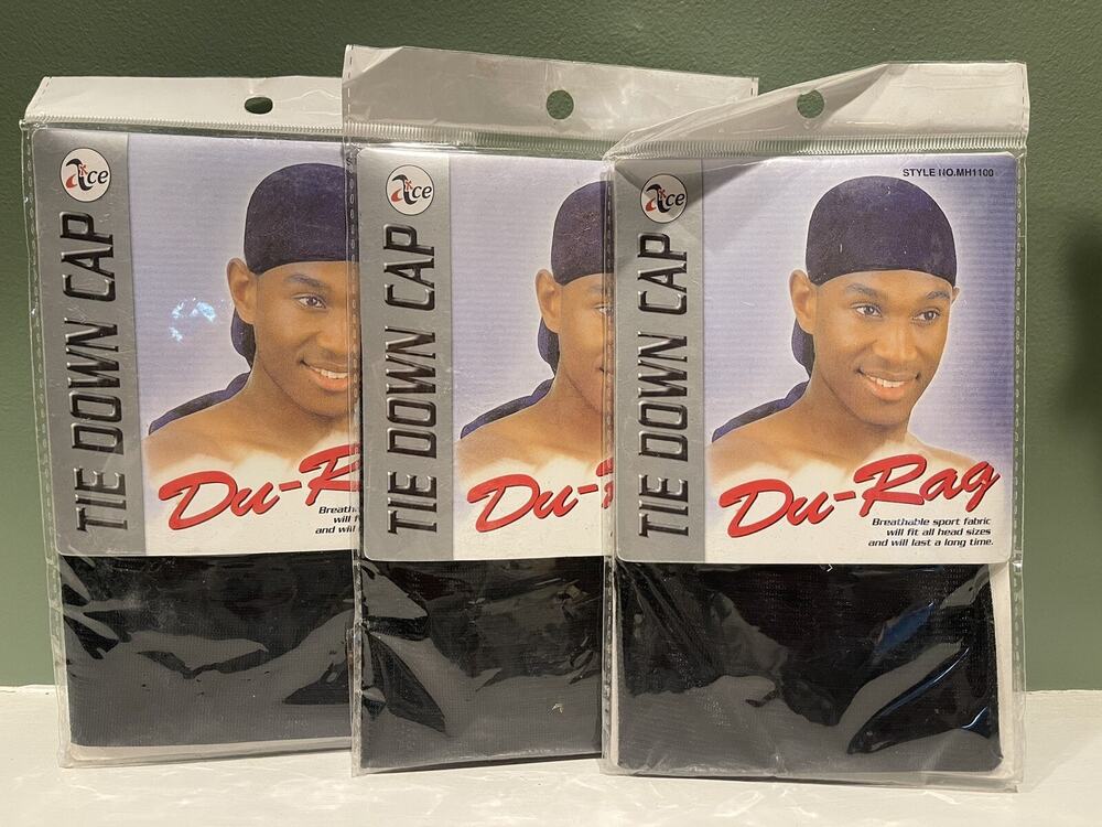 (3) Ace Breathable Tie Down Black Du-Rag